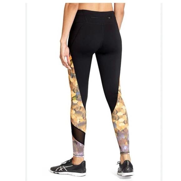 Athleta Asym Mesh Sonar Leggings Black Tan Medium - Picture 3 of 10